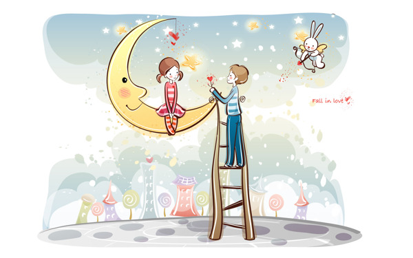 卡通情侣月亮之恋图片