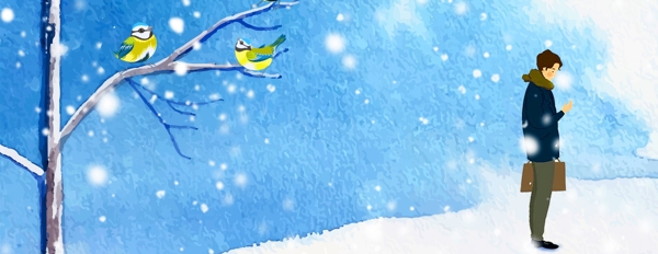 冬季卡通雪景banner背景