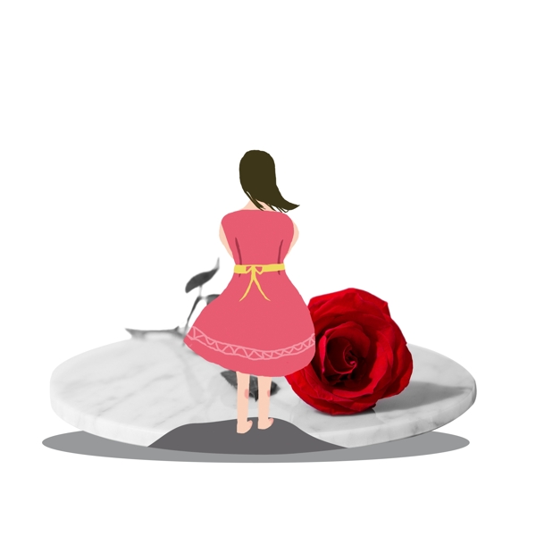 红玫瑰女孩图案元素
