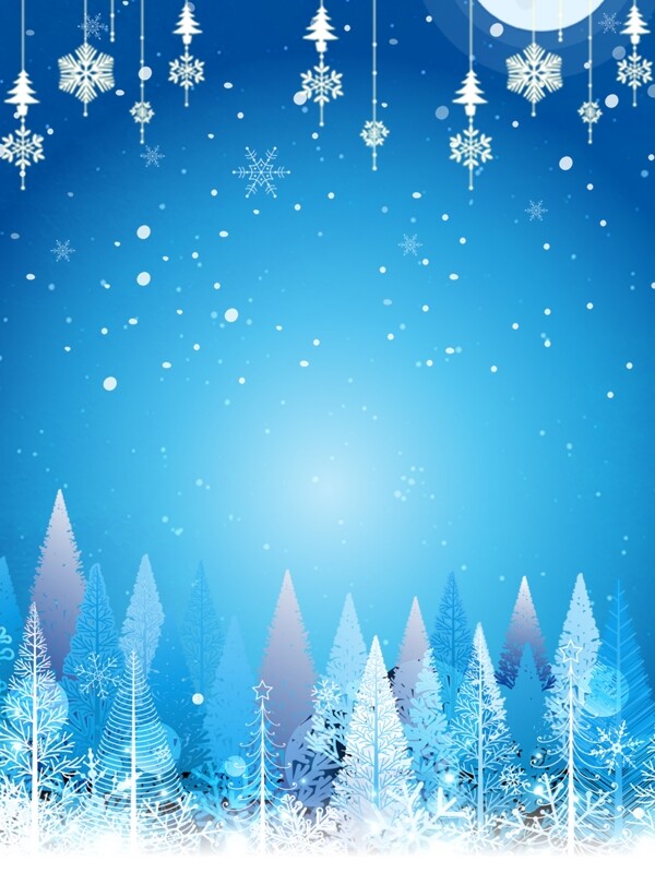 圣诞节H5背景蓝色背景松树雪花背景