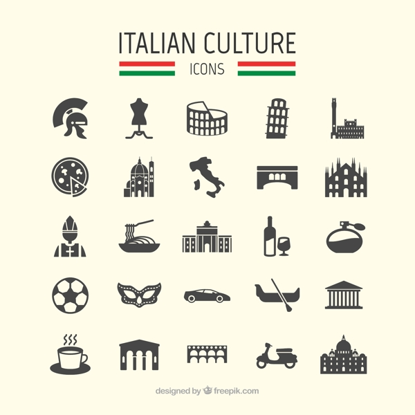 25意大利旅游元素矢量图标