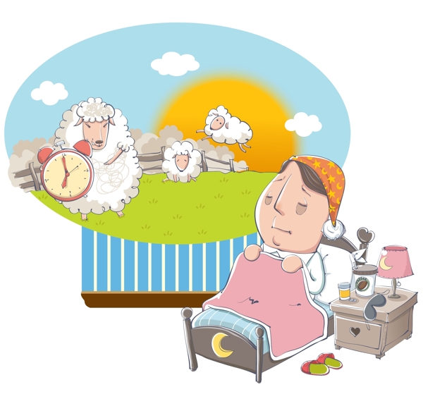 在床上数绵羊的失眠者图片