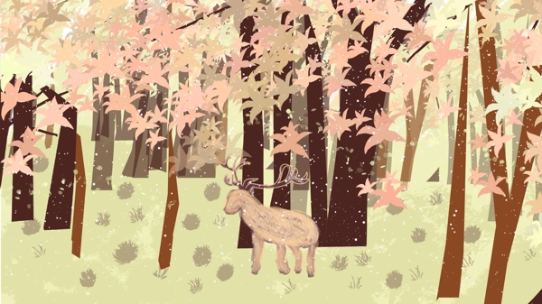 鹿独自在林中穿梭