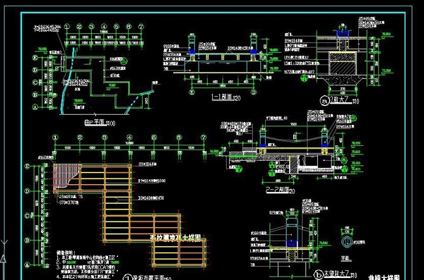 cad曲桥施工图图片