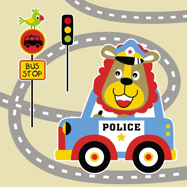 小狮子警察开车卡通图片