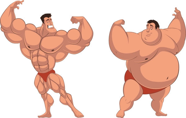 肌肉男与肥胖男人