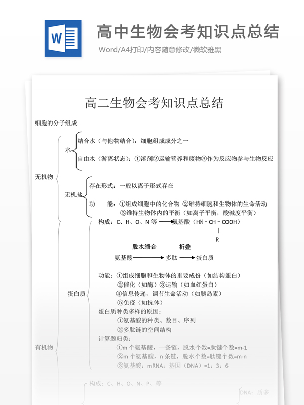 高中生物会考知识点总结高中教育文档