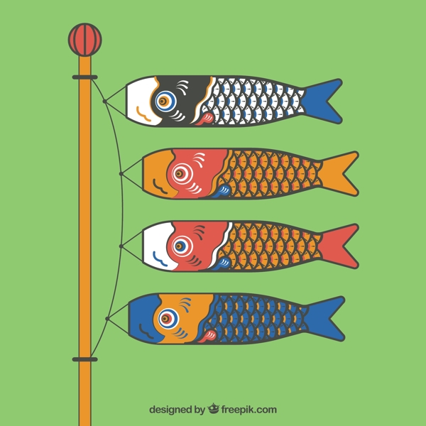 彩色日本鲤鱼旗矢量素材图片
