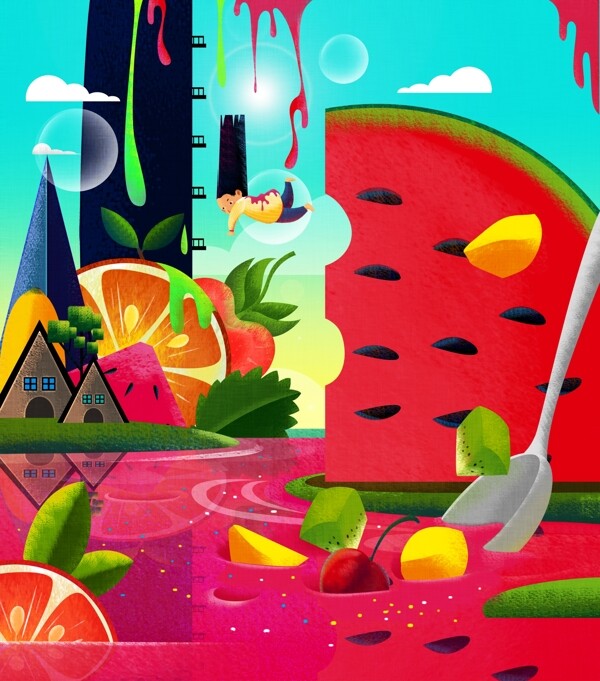 水果插画系列缤纷水果飞一般的感觉