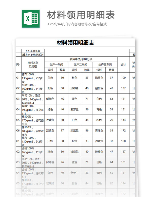 材料领用明细表