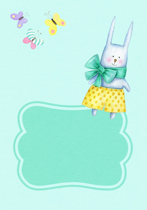 可爱兔子精美蝴蝶卡片背景素材