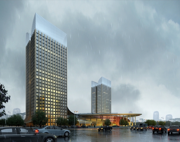 商业广场雨景设计图片