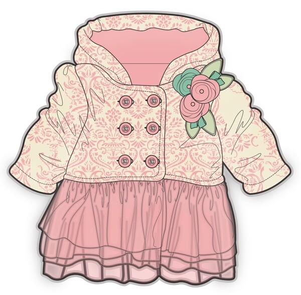 粉色长袖小女生服装设计彩色矢量原稿