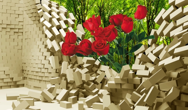 3D立体玫瑰背景图片