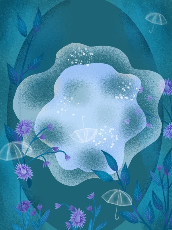 手绘蓝色花丛春季背景设计