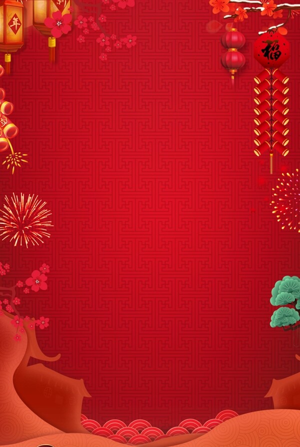 红色中国风猪年背景展板
