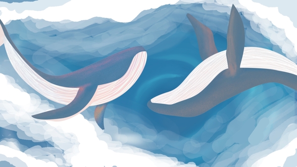 唯美深海鲸鱼插画