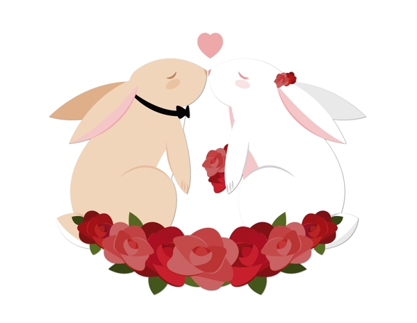 矢量卡通小兔子花朵元素