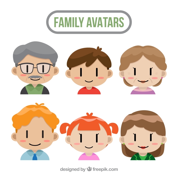 6款卡通家庭人物头像矢量素材