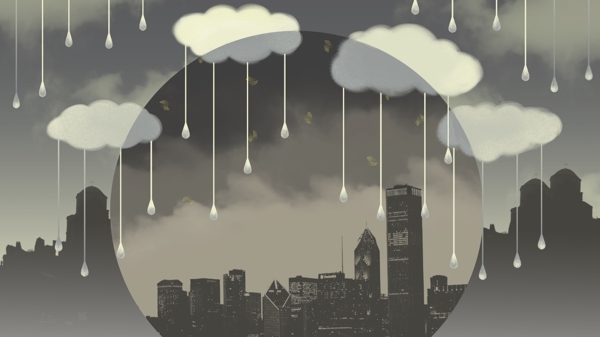 暗黑系雨中城市插画背景设计