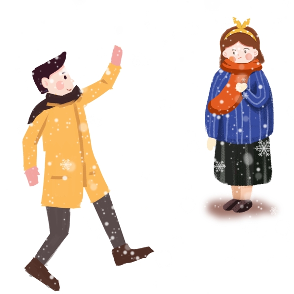 大雪中偶遇的男女人物插画