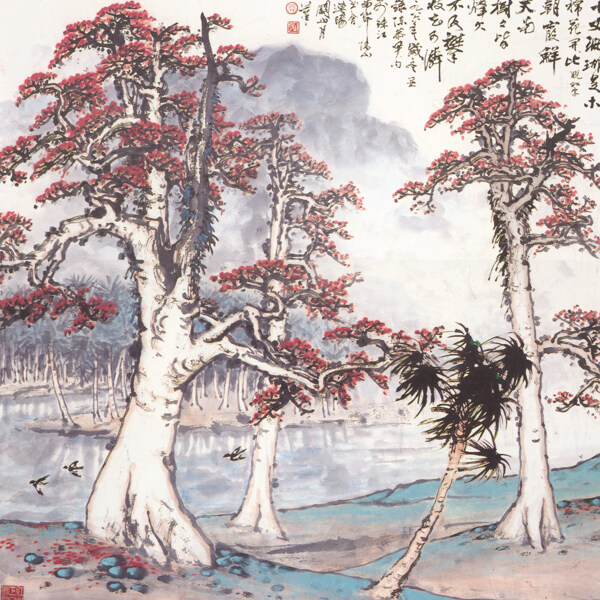 中式树木装饰背景墙