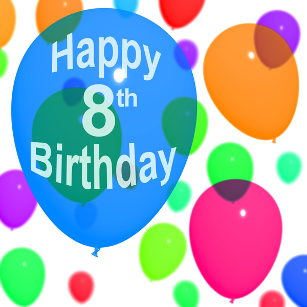 五彩的气球庆祝一个第八或第八岁生日