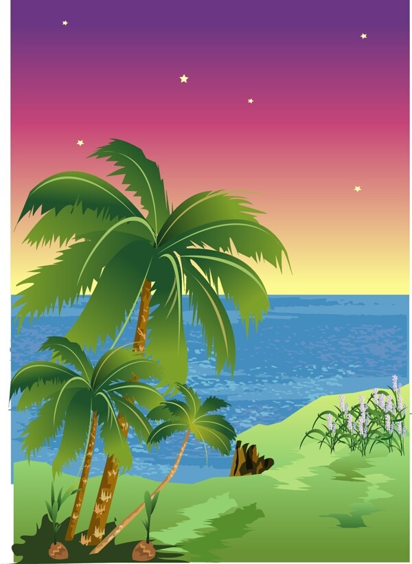 椰树与海图片