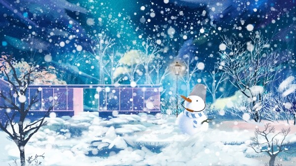 唯美创意冬天雪景小雪大雪插画