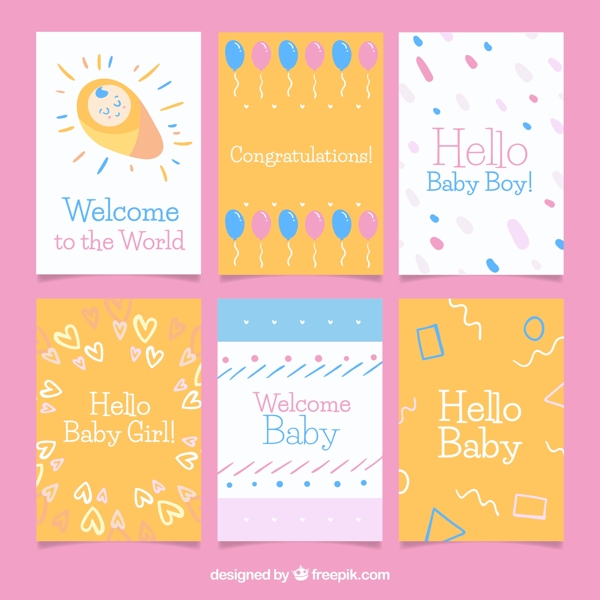6款手绘迎婴卡片设计矢量素材