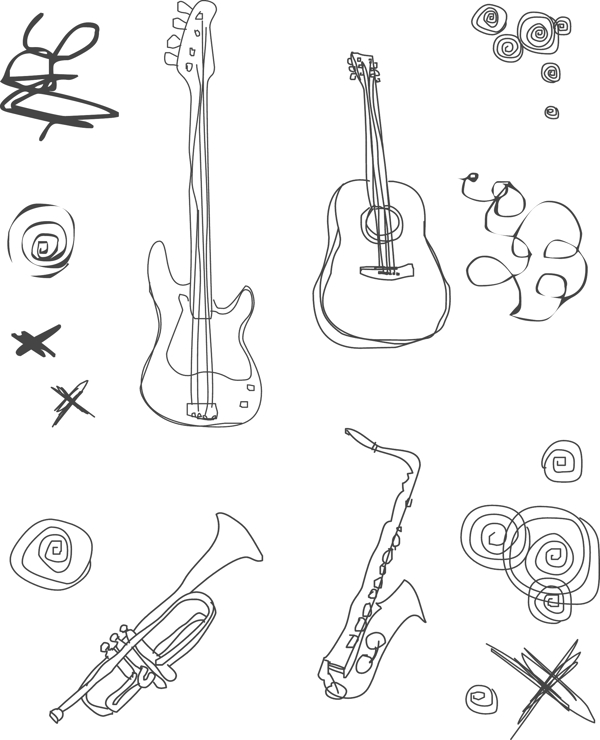手绘简约线条乐器图片