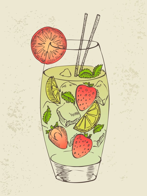 手绘美味的水果饮料插画