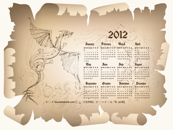 2012新年欧式风格日历矢量素材
