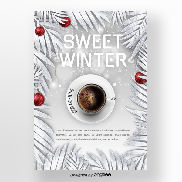 银色红色圣诞咖啡冬季甜味食品海报