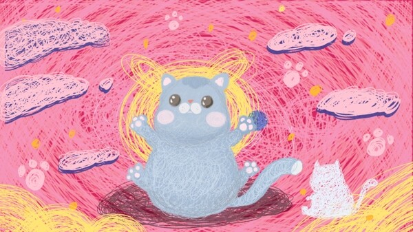 蓝猫治愈线圈萌宠可爱小动物插画