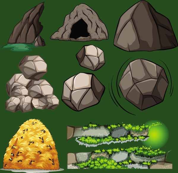 不同设计的洞穴岩石矢量素材