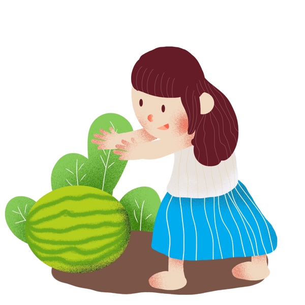 夏天小女孩摘西瓜