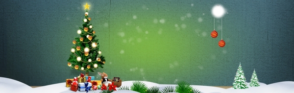 圣诞主题雪地圣诞树banner背景