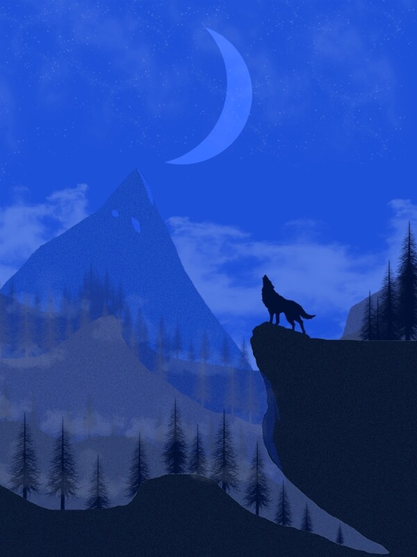 狼夜晚星空月圆四月通用背景