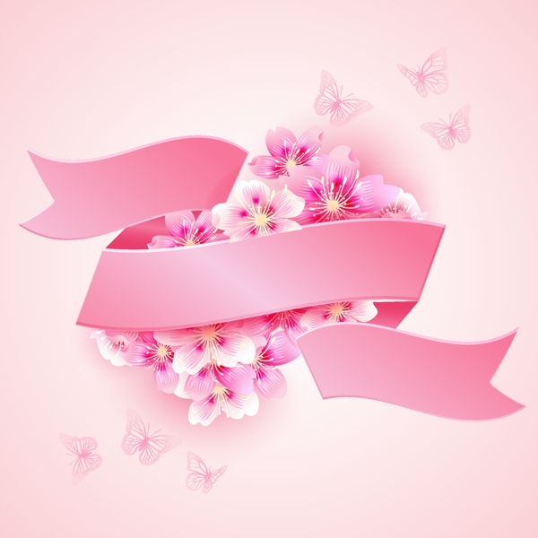 粉樱花粉丝带与粉蝴蝶