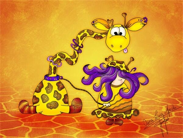 长颈鹿和小孩插画