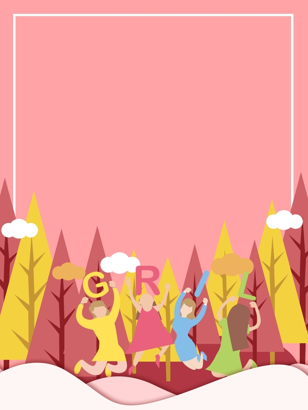 微立体插画粉色国际女童日背景