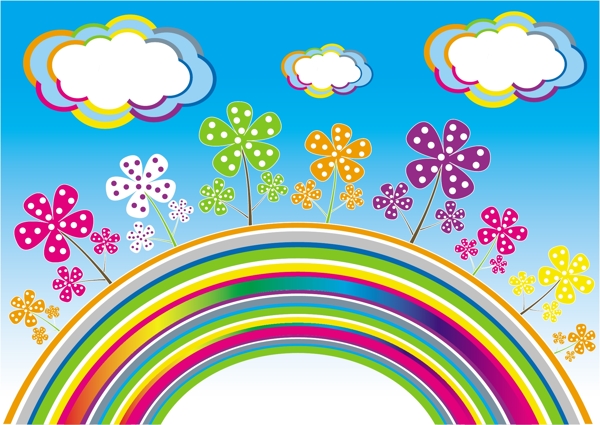 可爱的花朵彩虹云朵矢量素材