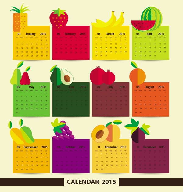 水果标贴年历矢量素材