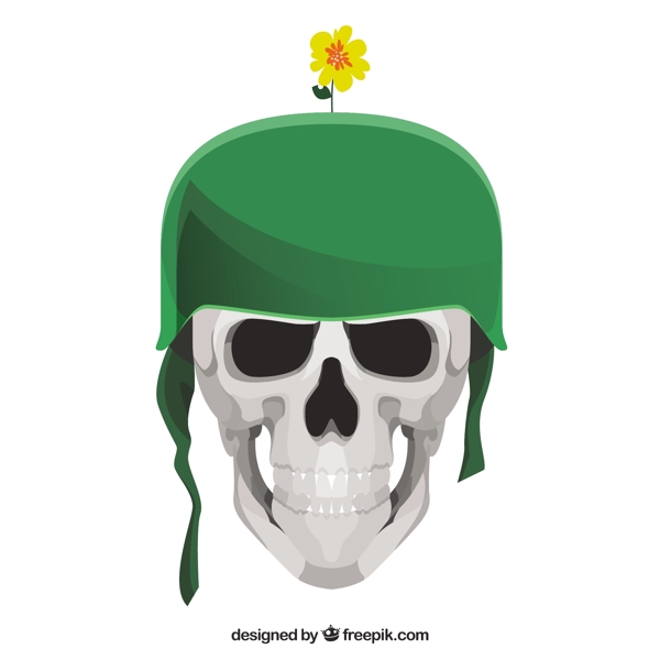 头骨与绿色头盔装饰花背景