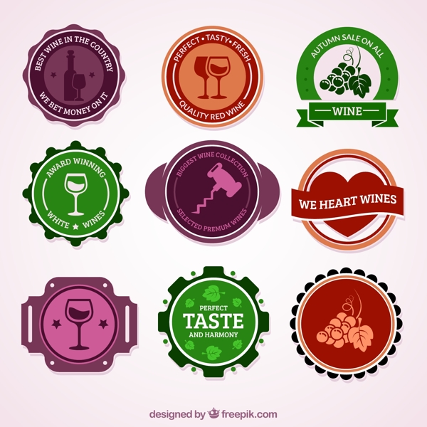 9款彩色葡萄酒标签矢量素材