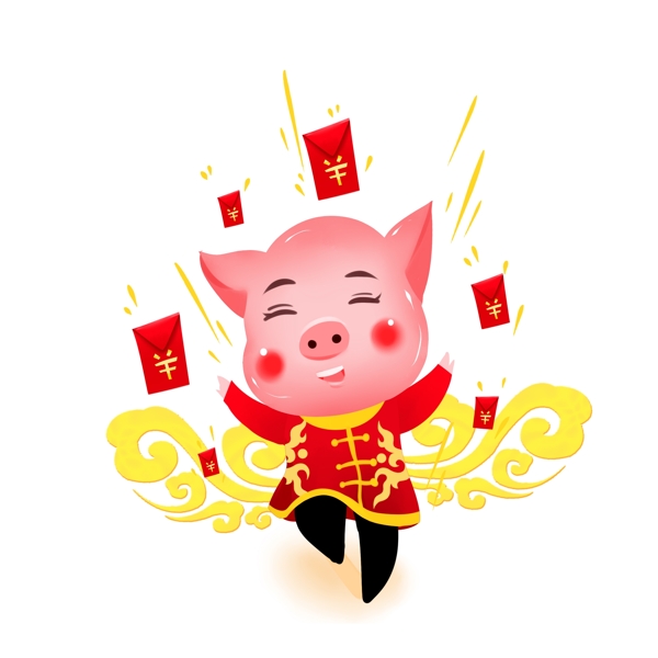新年立体猪卡通猪IP猪年红包祥云喜庆