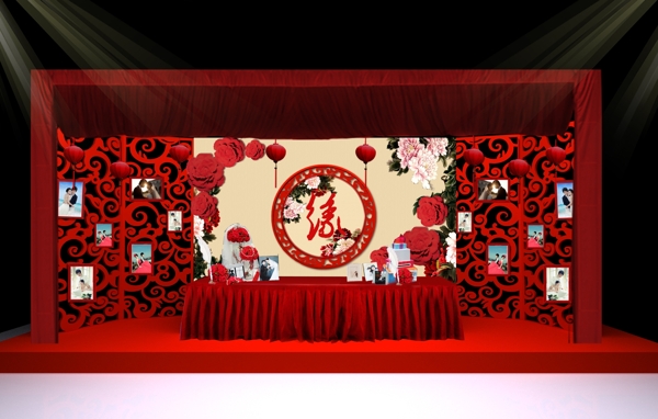 中式婚礼红色签到台图片