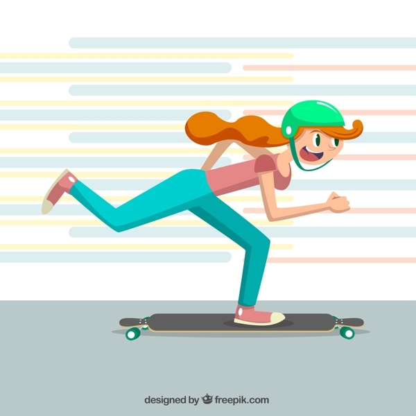 奔跑滑滑板的卡通人物