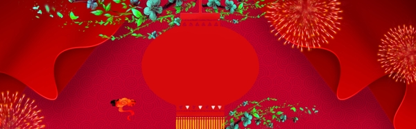 中国风灯笼烟花春节舞台背景素材